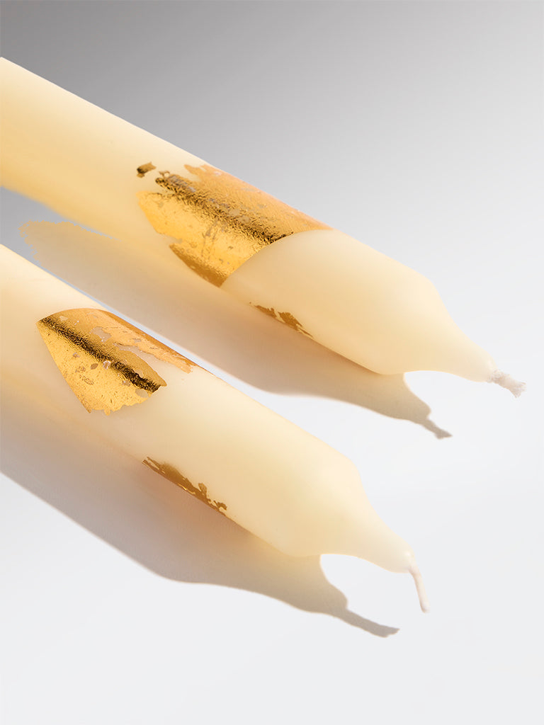 Westside Home Ivory Foil Detailed Tapered Candles (Set of 2)