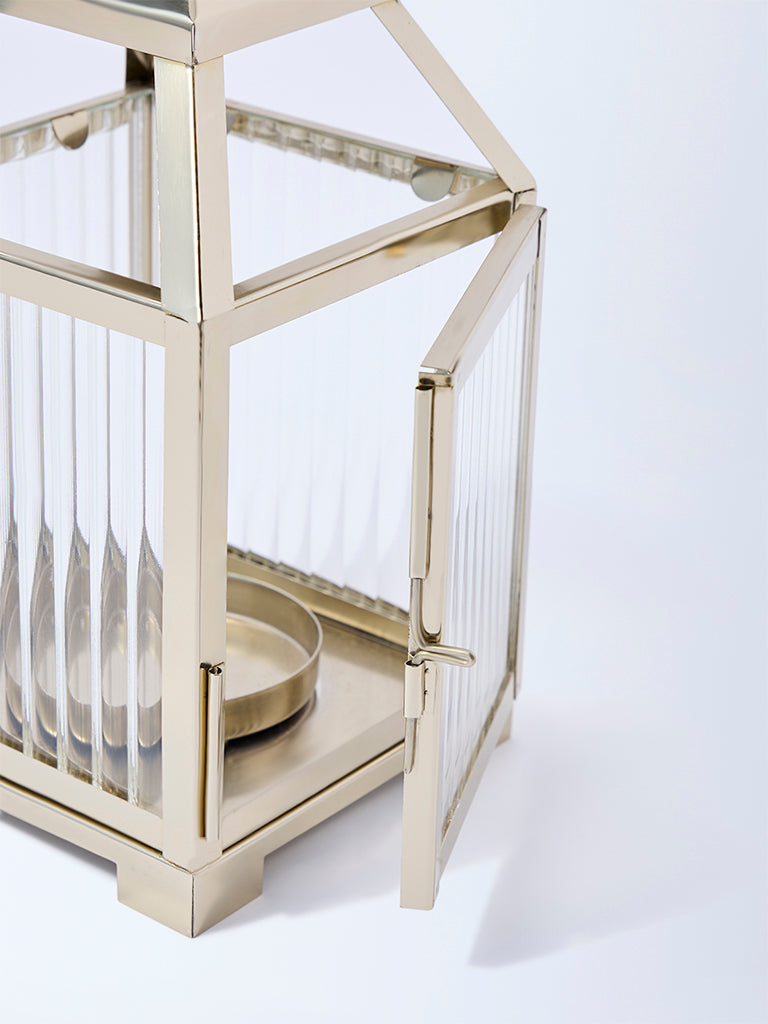 Westside Home Gold House Lantern with Ribbed Glass