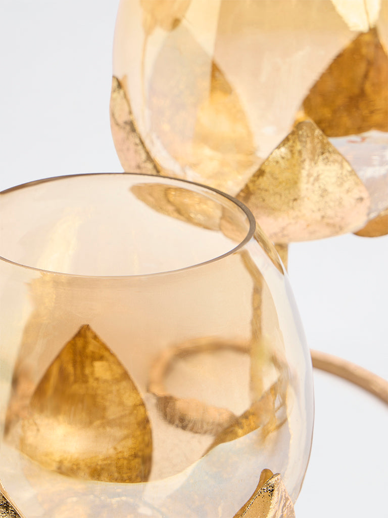 Westside Home Gold Triple Lotus Candle Stand