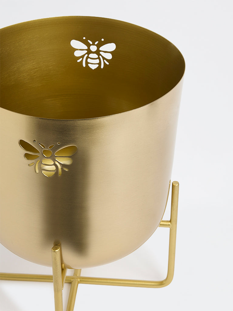 Westside Home Gold Metal Bee Planter with Short Stand