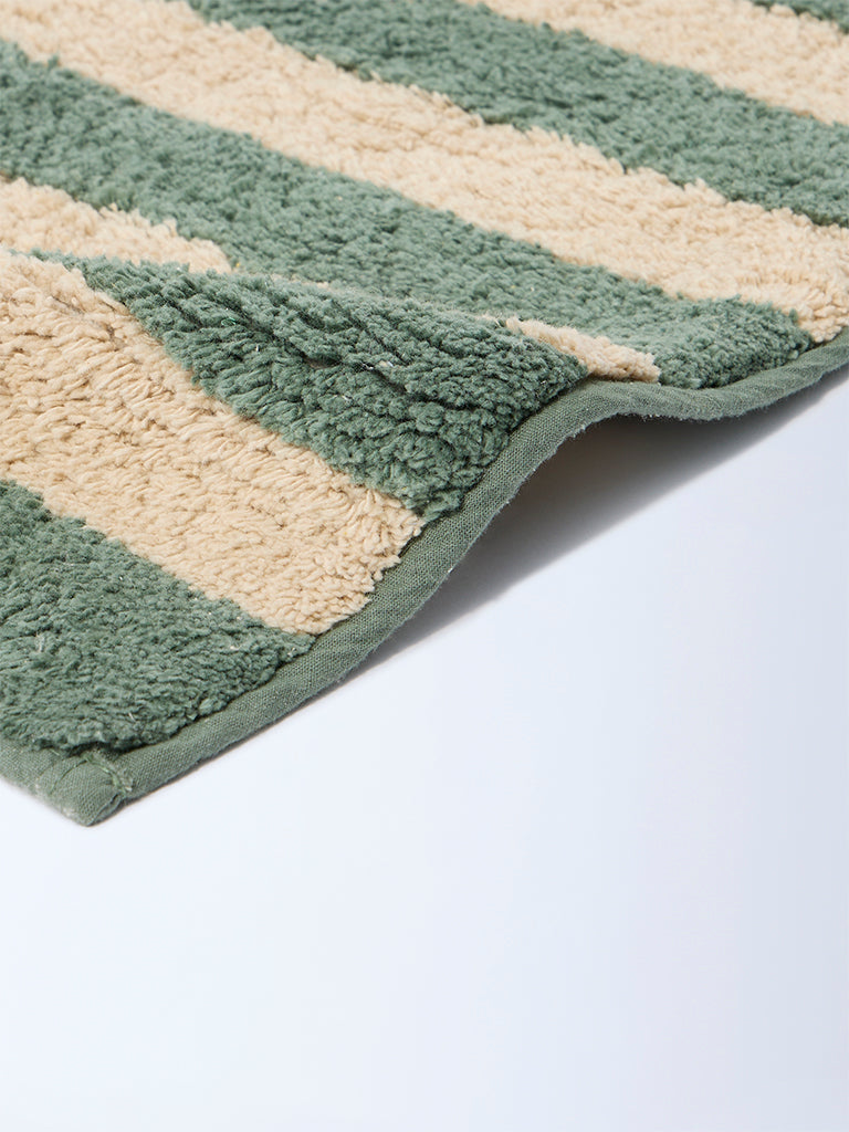 Westside Home Olive Stripe Pattern Bath Mat