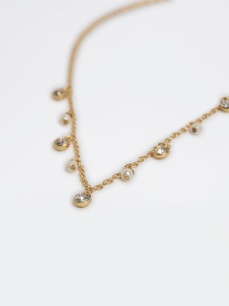 Westside Accessories Gold Pearlescent and Crystal Necklace