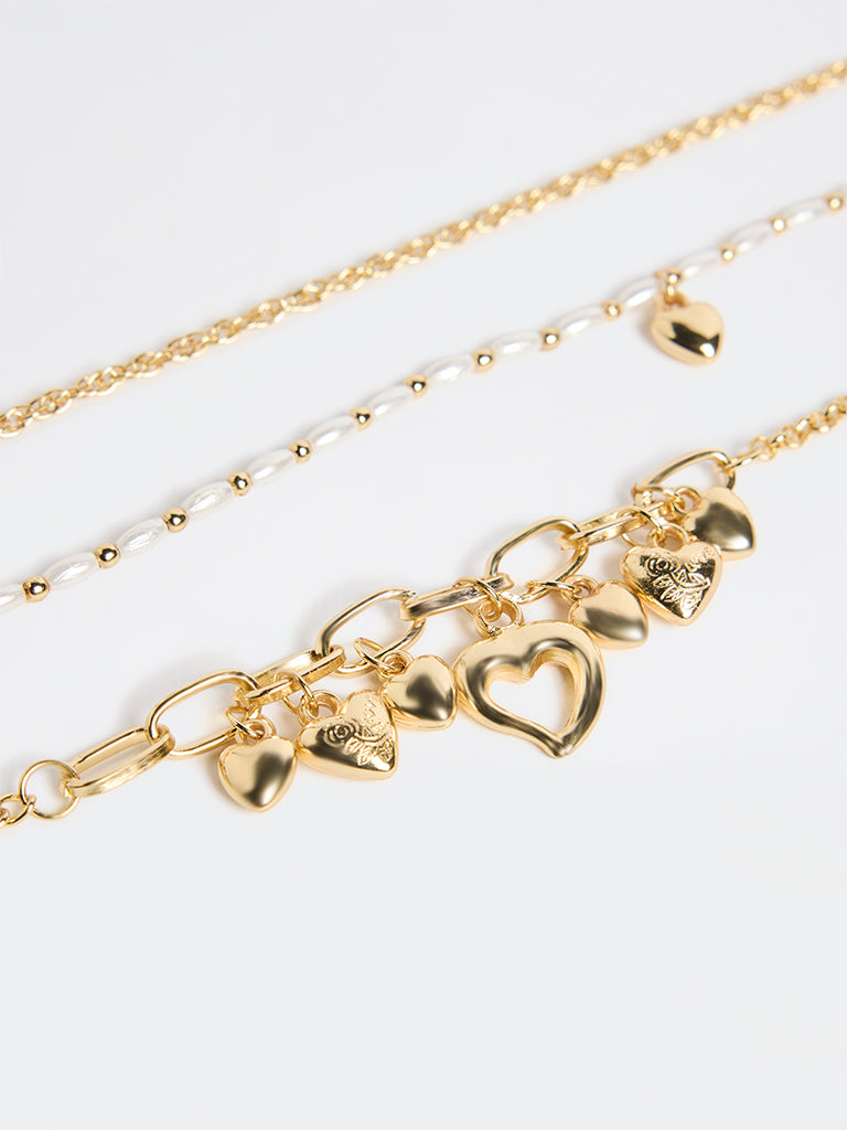 Westside Accessories Gold Heart Charm Bracelets - Pack of 3