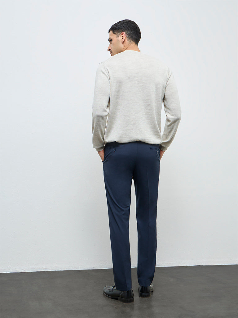 WES Formals Navy Pinstripe Ultra Slim-Fit Mid-Rise Trousers