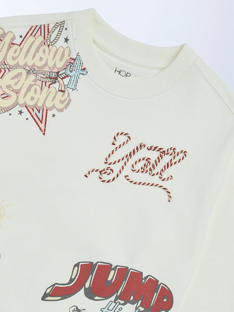 HOP Kids Boys Off-White Printed Cotton-Blend Sweatshirt