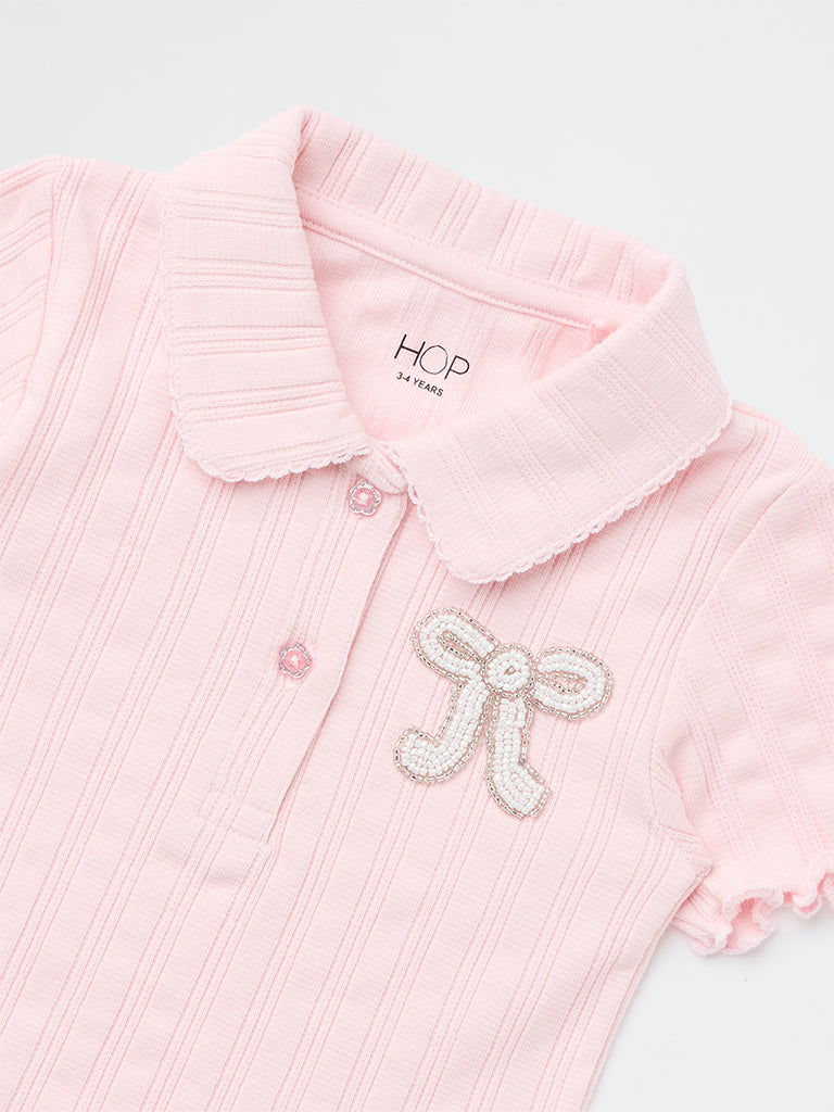 HOP Baby Girls Pink Embellished Cotton Top