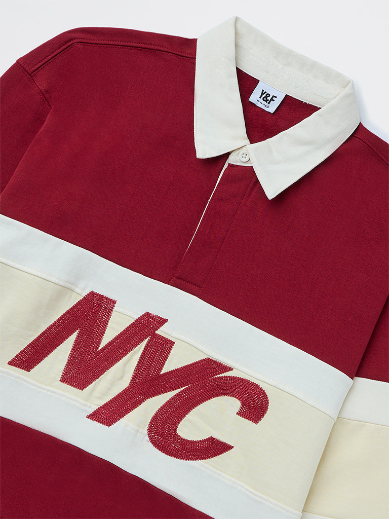 Boys Red Text-Printed Cotton Sweatshirt