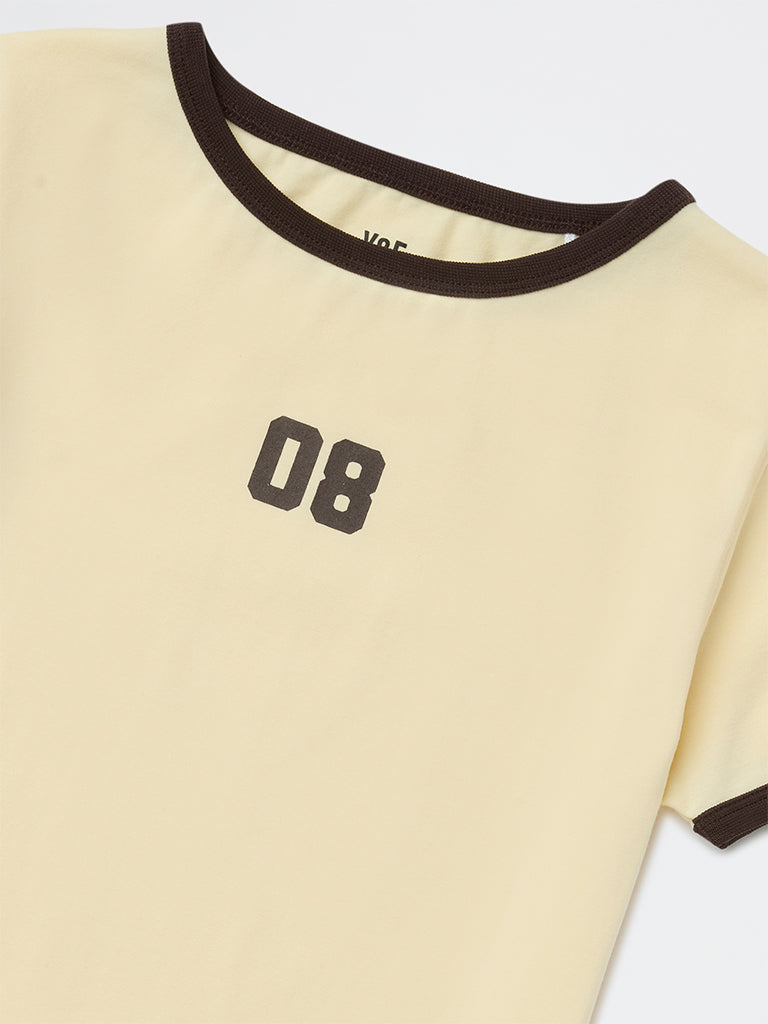 Girls Cream Printed Cotton-Blend T-Shirt