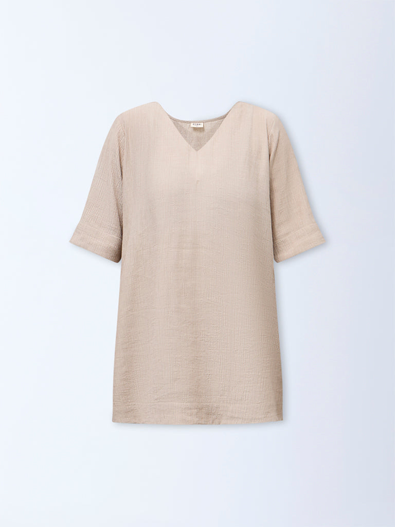 Diza Beige Textured High-Low Tunic