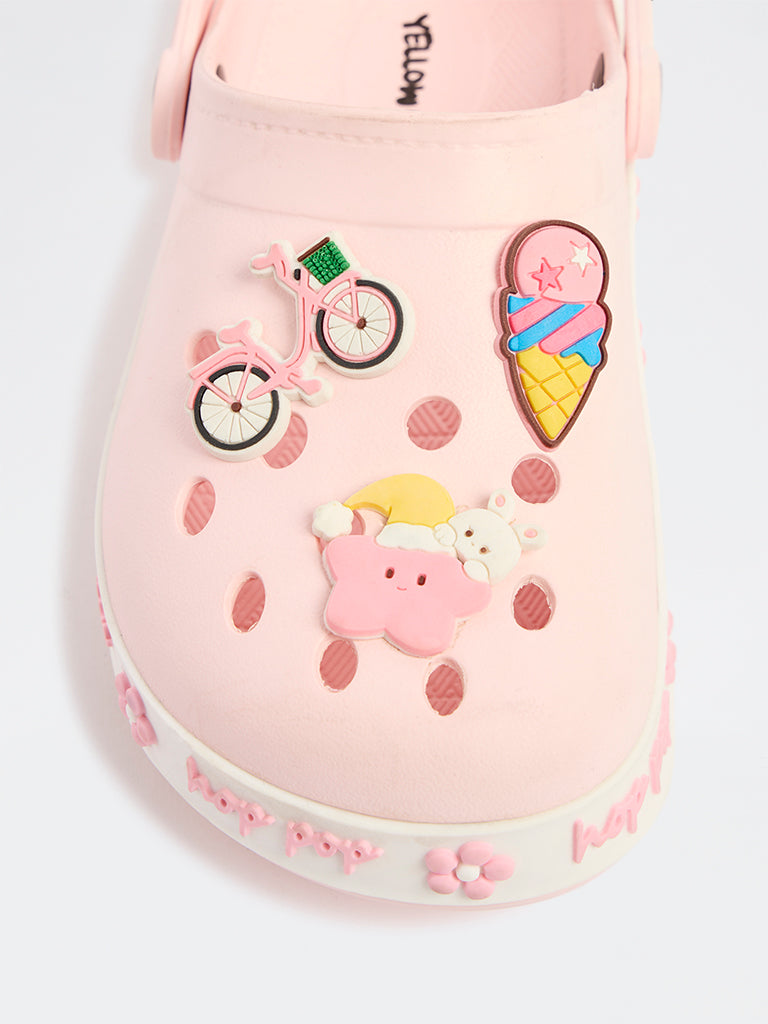 Yellow Pink Ice-Cream Applique Clogs
