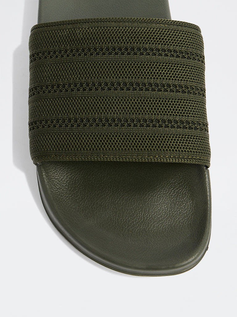 SOLEPLAY Olive Knit-Textured Pool Slides