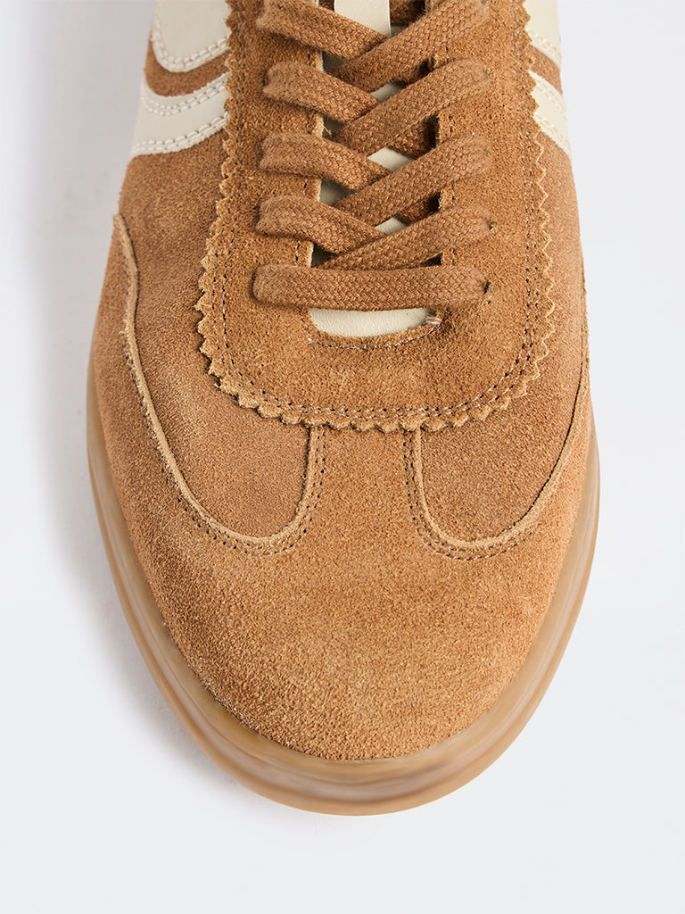 SOLEPLAY Tan Perforated Lace-Up Suede Sneakers