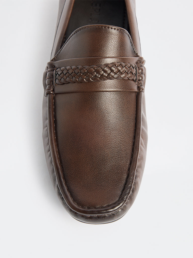 SOLEPLAY Brown Braided Penny Loafers