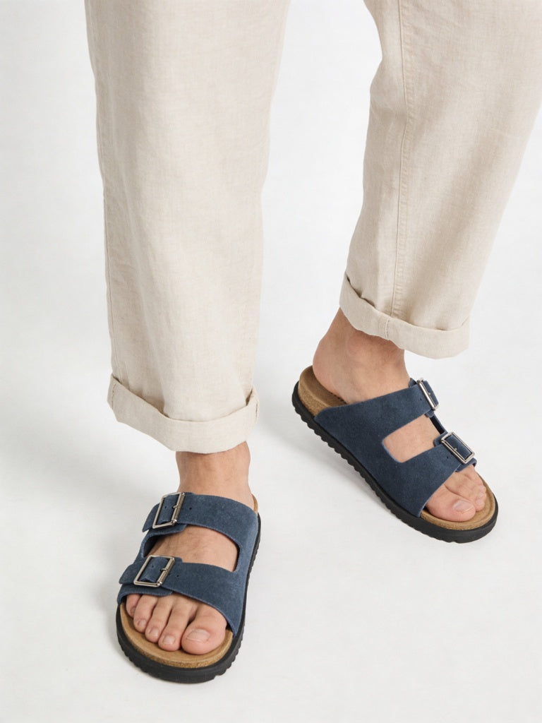 SOLEPLAY Navy Buckle-Detailed Slip-On Suede Sandals