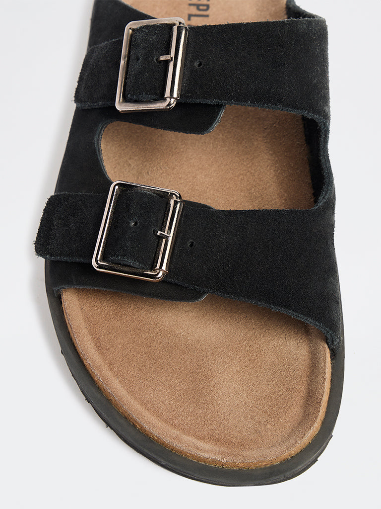 SOLEPLAY Black Dual-Strap Slip-On Suede Sandals