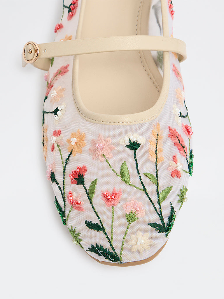 LUNA BLU Multicolour Floral Embroidered Mary Jane Shoes