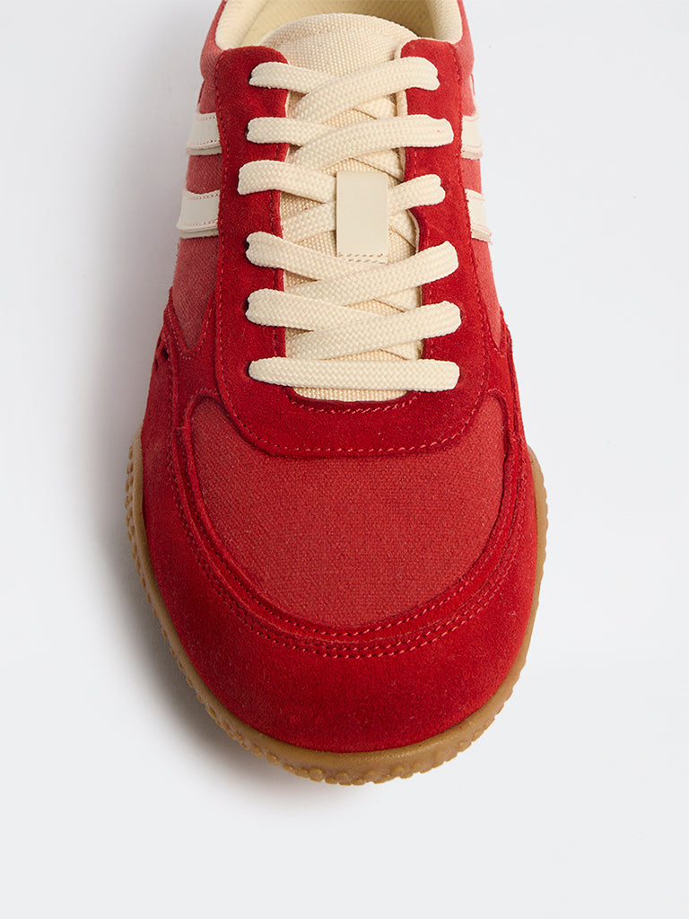 LUNA BLU Red Suede Textured Lace-Up Sneakers