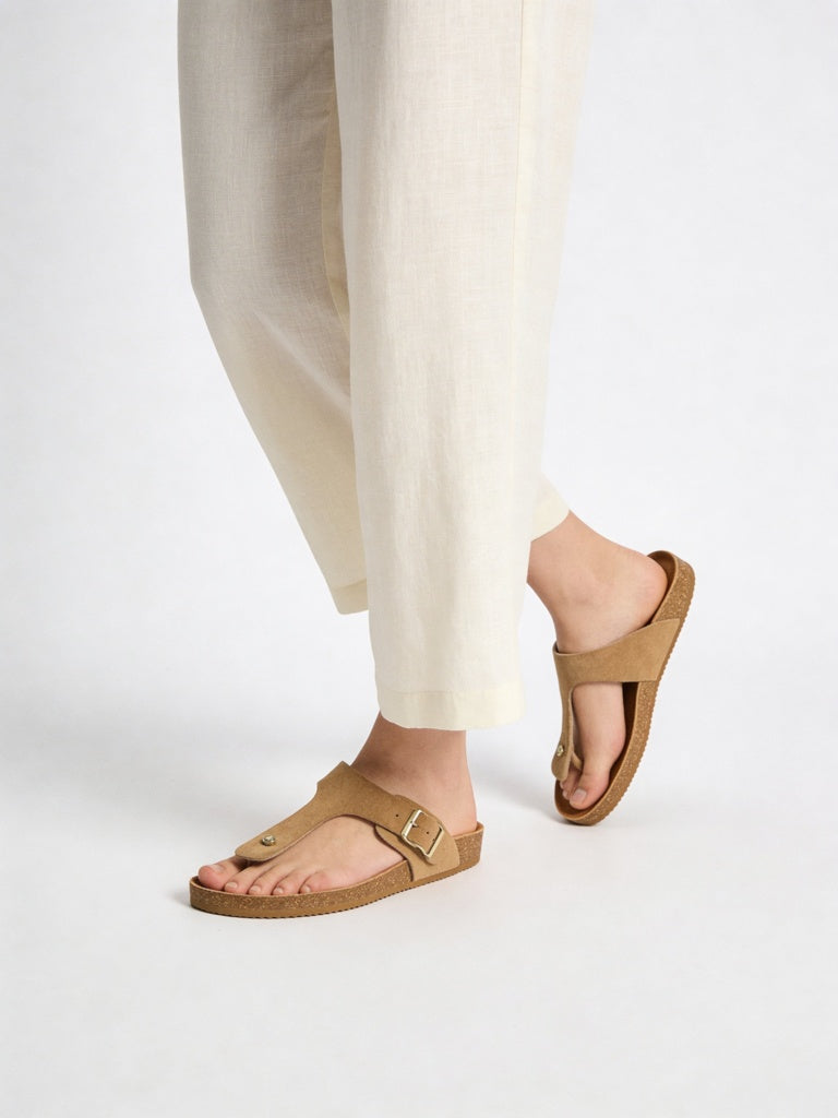 LUNA BLU Beige T-Strap Suede Sandals