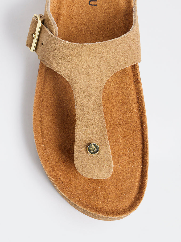 LUNA BLU Beige T-Strap Suede Sandals
