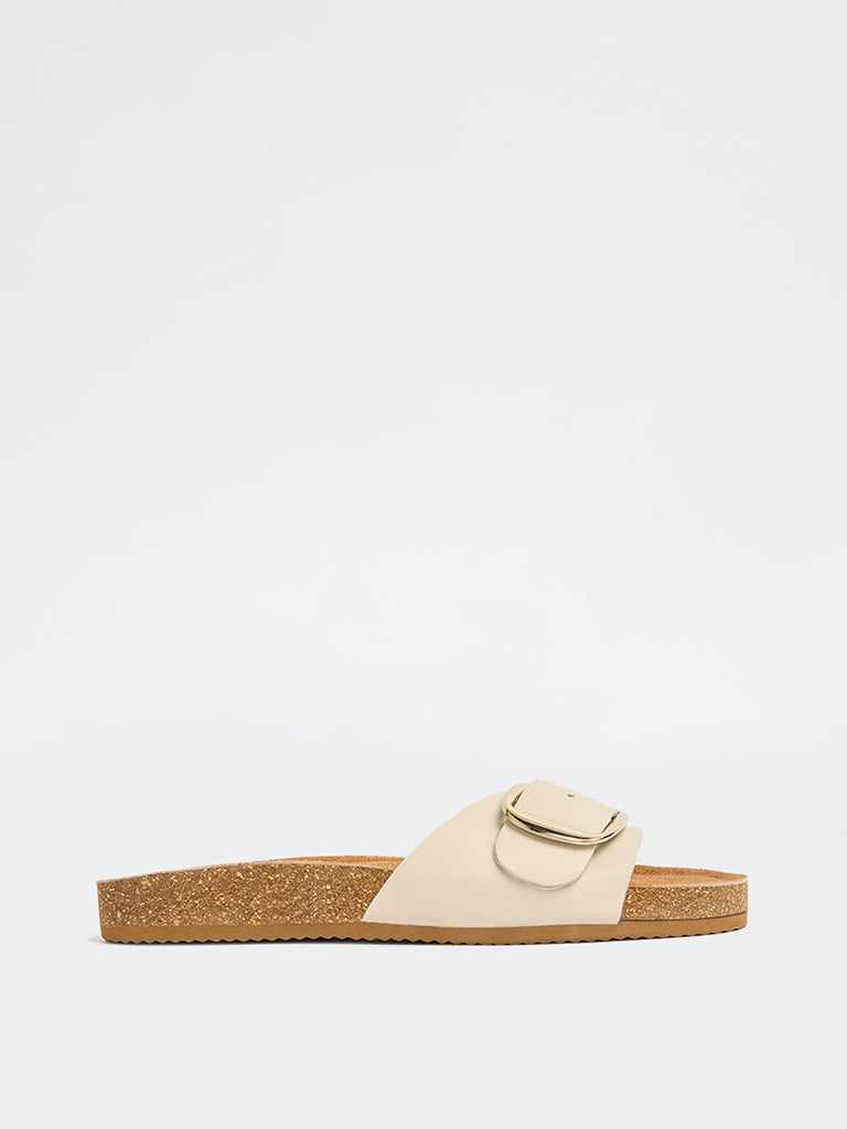 LUNA BLU Ivory Buckle-Strap Slides