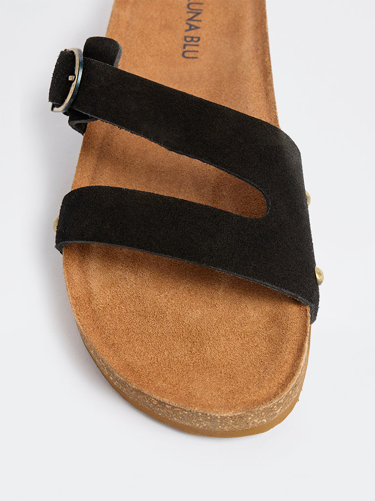 LUNA BLU Black Buckle-Detailed Slip-On Sandals