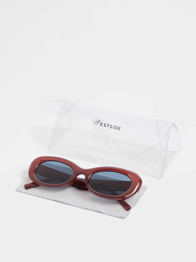 Westside Accessories Maroon Oval Sunglasses - Comes with a Pouch and Cleaning Cloth