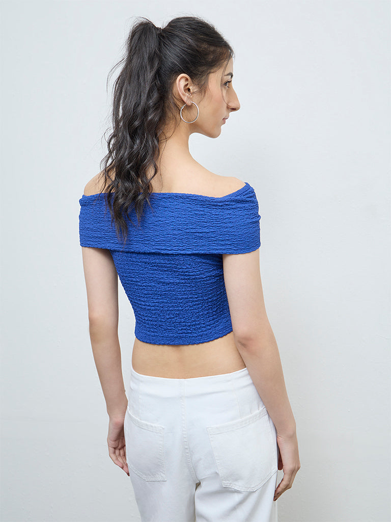 Nuon Blue Textured Off-Shoulder Top