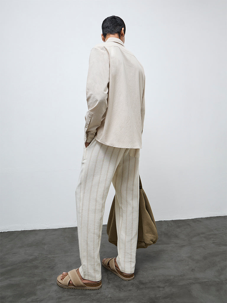 ETA Off-White Striped Relaxed-Fit Mid-Rise Cotton Chinos