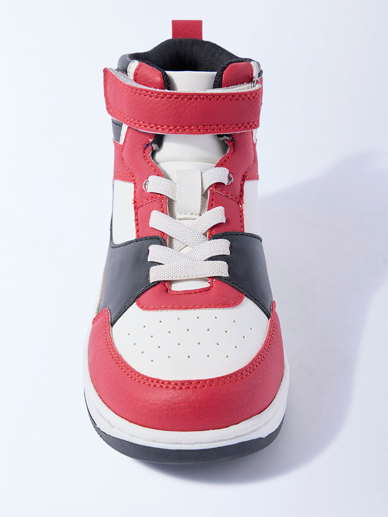 Yellow Red Perforated High-Top Sneakers