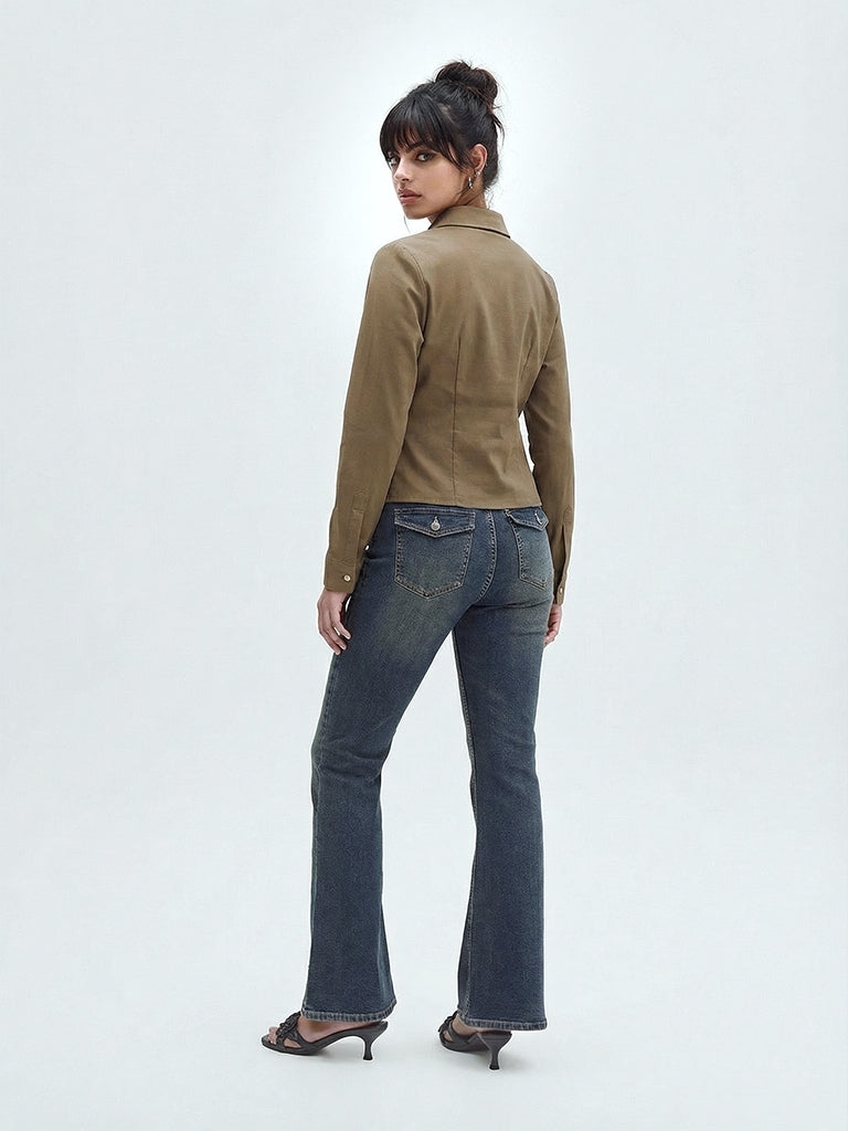 Nuon Dark Blue High-Rise Bootcut Jeans