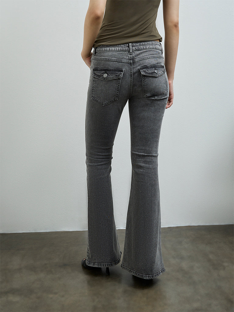 Nuon Grey Faded High-Rise Bootcut Jeans