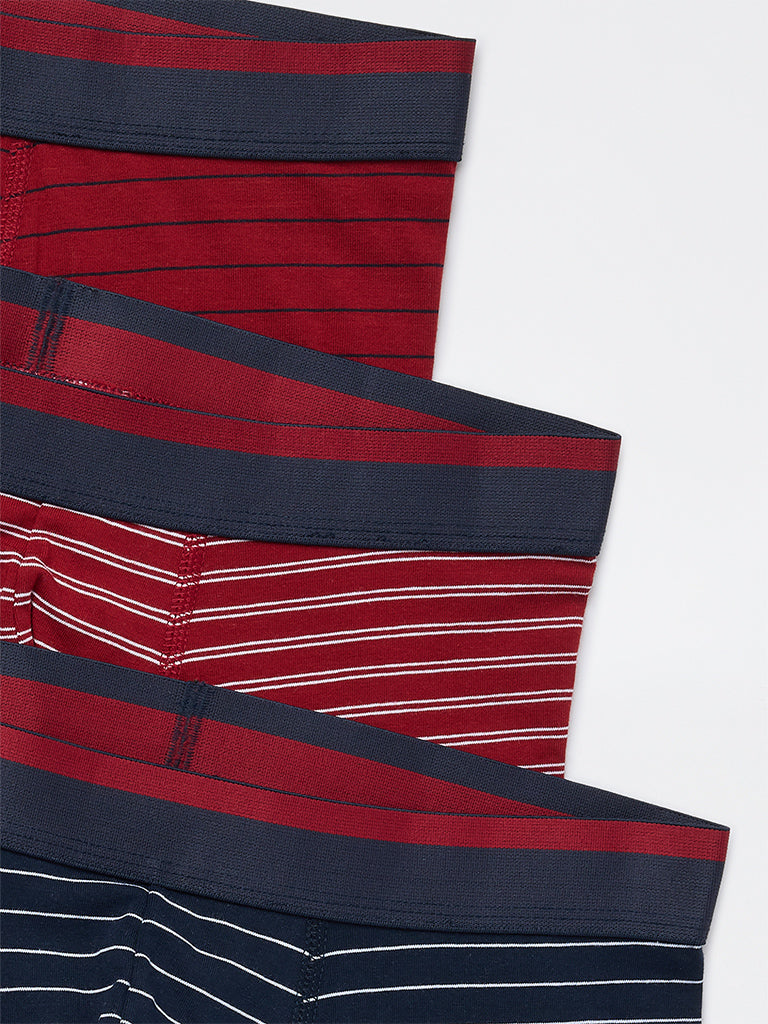 WES Lounge Red Striped Cotton-Blend Trunks - Pack of 3