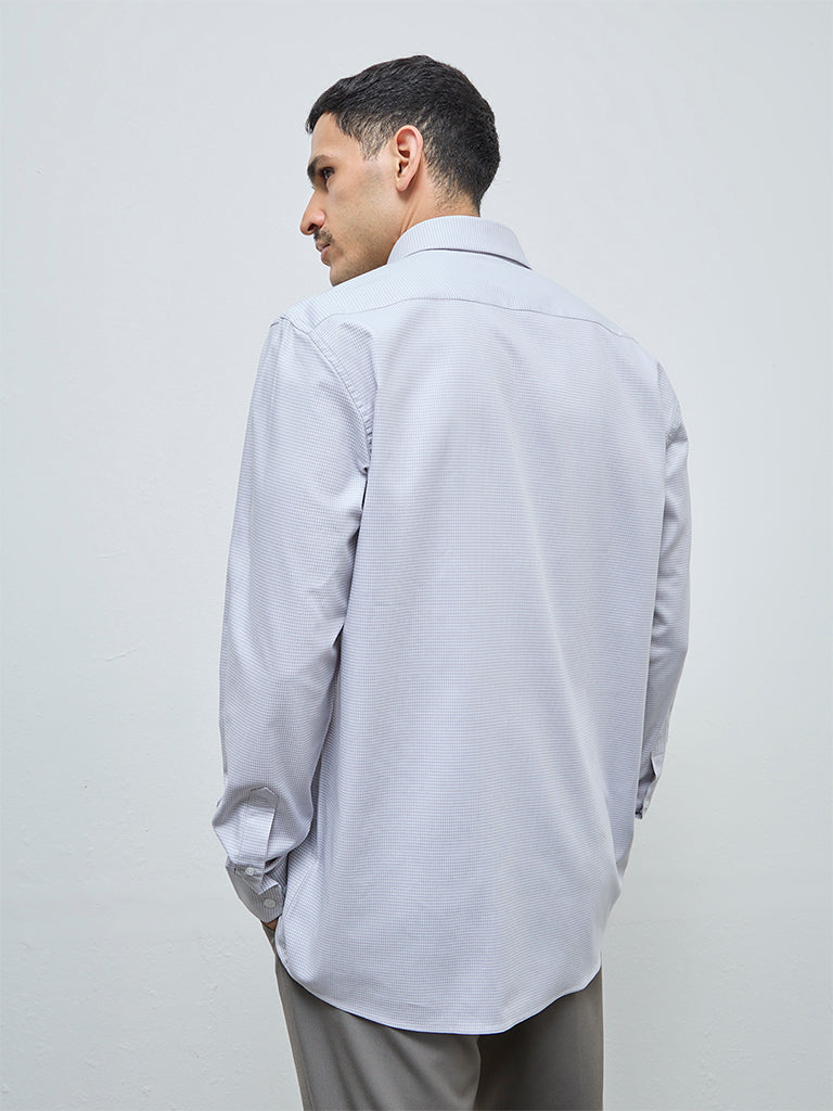 WES Formals Grey Checks Printed Relaxed-Fit Cotton Shirt