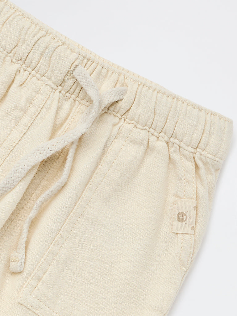 HOP Baby Boys Light Beige Mid-Rise Cotton-Blend Pants