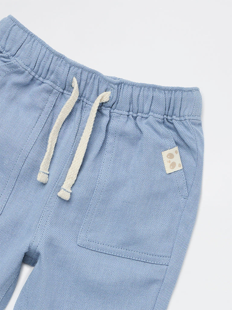HOP Baby Boys Dusty Blue Mid-Rise Cotton-Blend Trousers