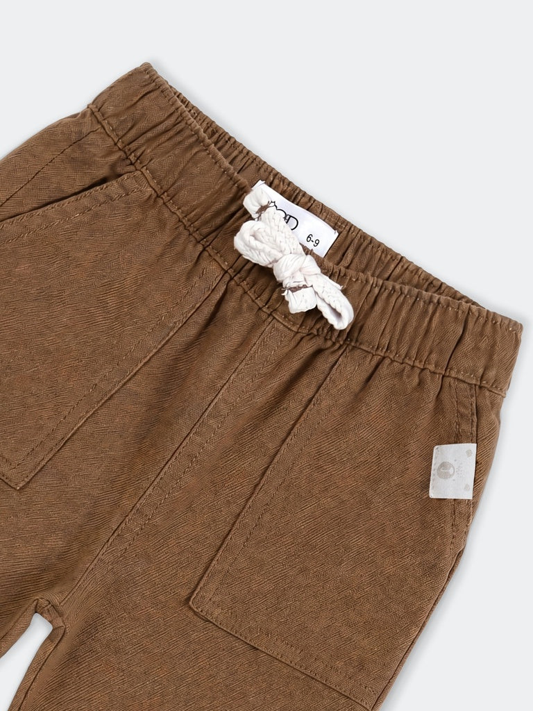 HOP Baby Boys Brown Cotton-Blend Trousers