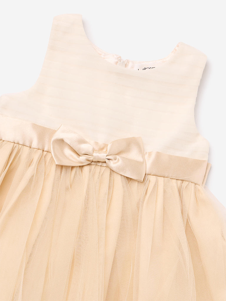 HOP Baby Girl Beige Bow-Detail Fit-and-Flare Dress