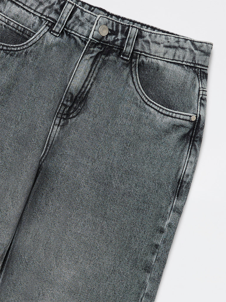 Y&F Kids Boys Charcoal Washed Relaxed-Fit Mid-Rise Jeans