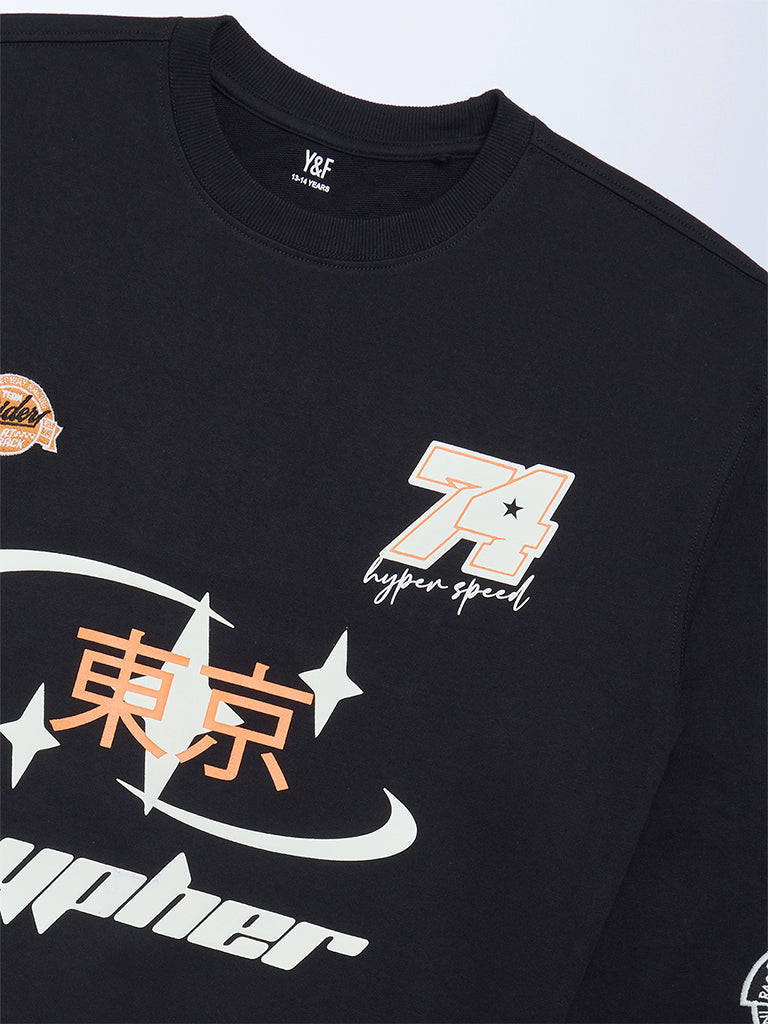 Boys Black Printed Cotton-Blend Sweatshirt