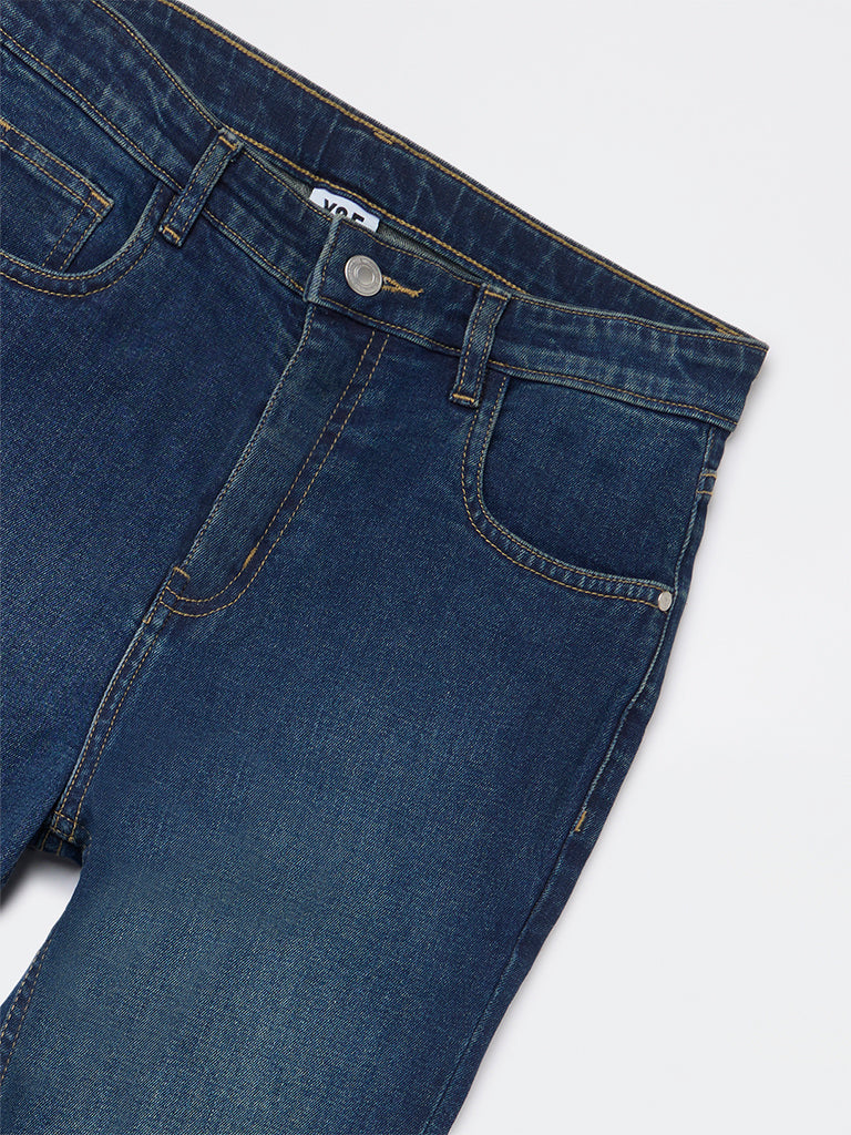 Girls Dark Blue Faded Relaxed-Fit High-Rise Jeans