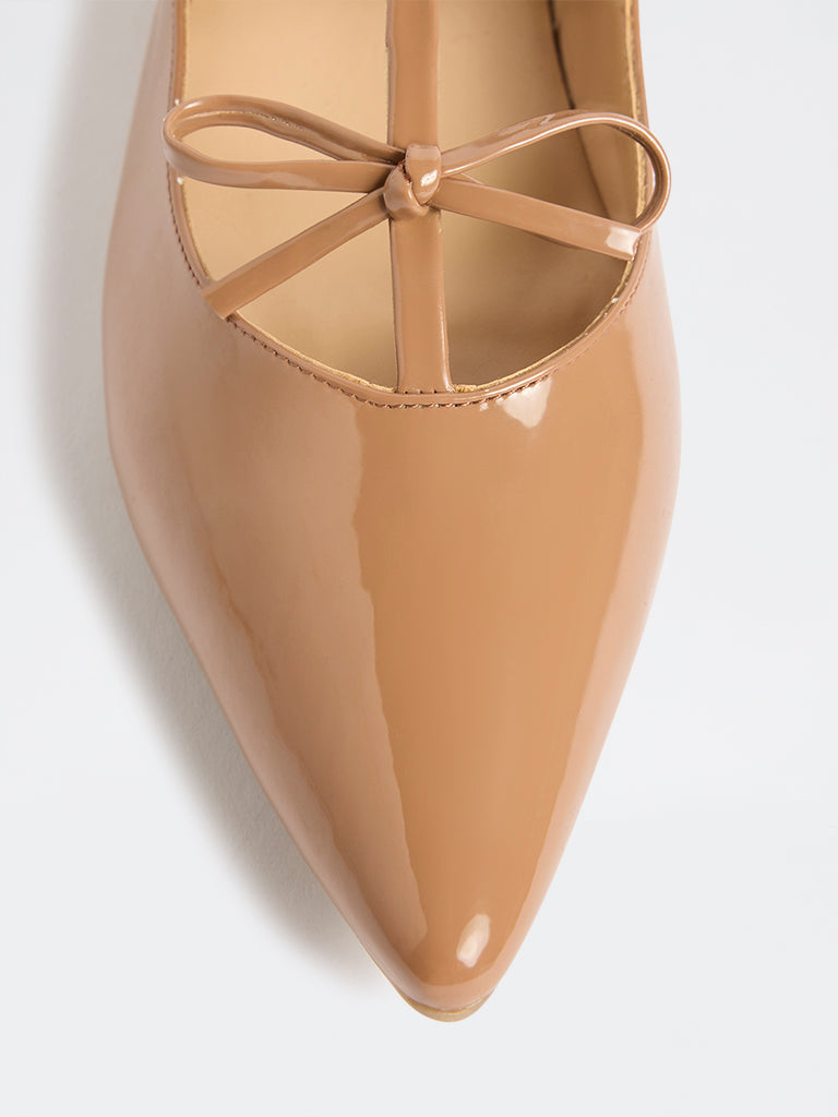 LUNA BLU Tan Bow-Detailed Mary Jane Shoes