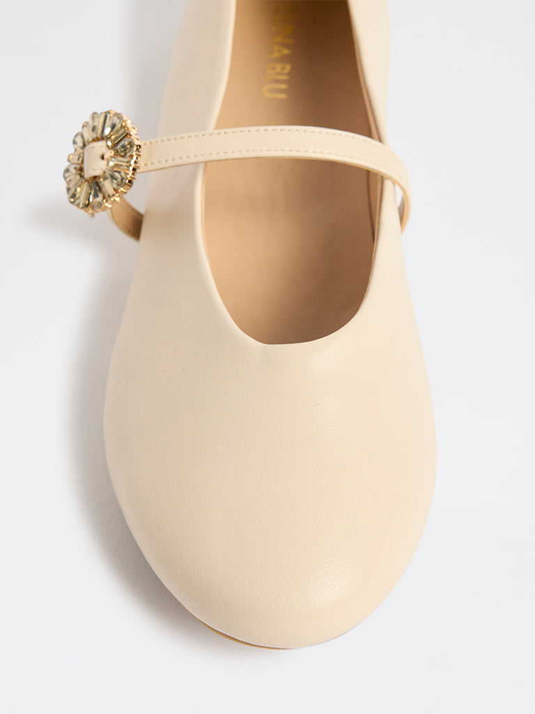 LUNA BLU Ivory Embellished Mary Jane Shoes