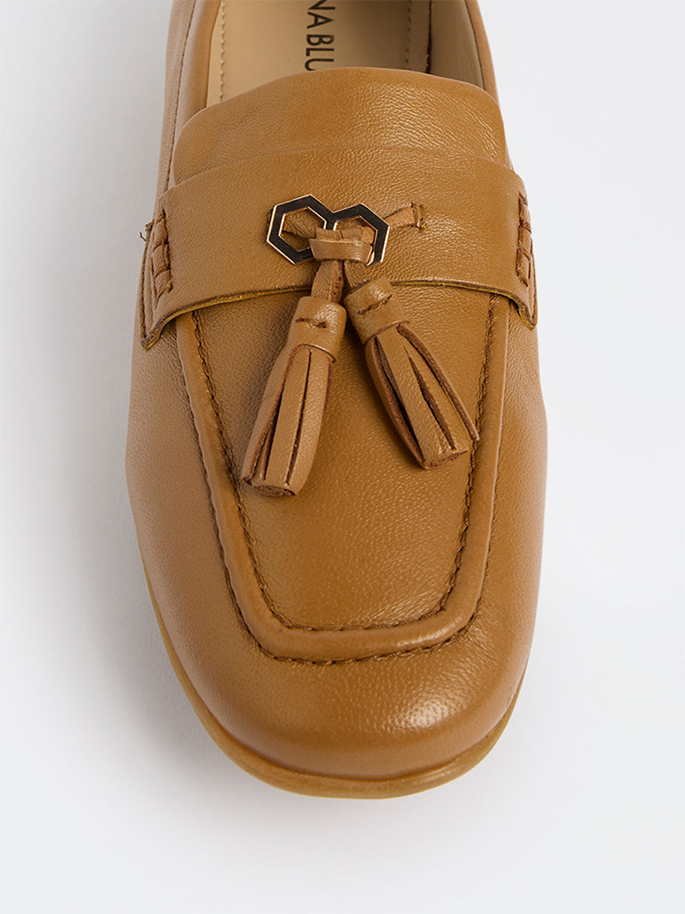 LUNA BLU Tan Tassel-Detailed Loafers