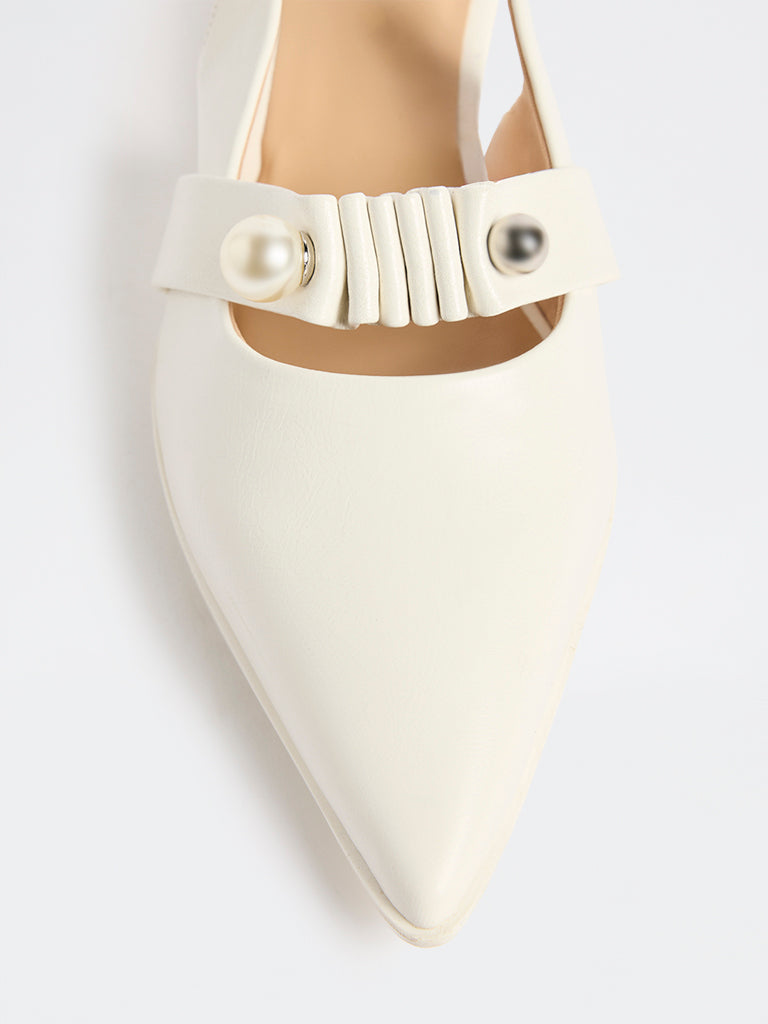 LUNA BLU White Pointed-Toe Slingback Mules