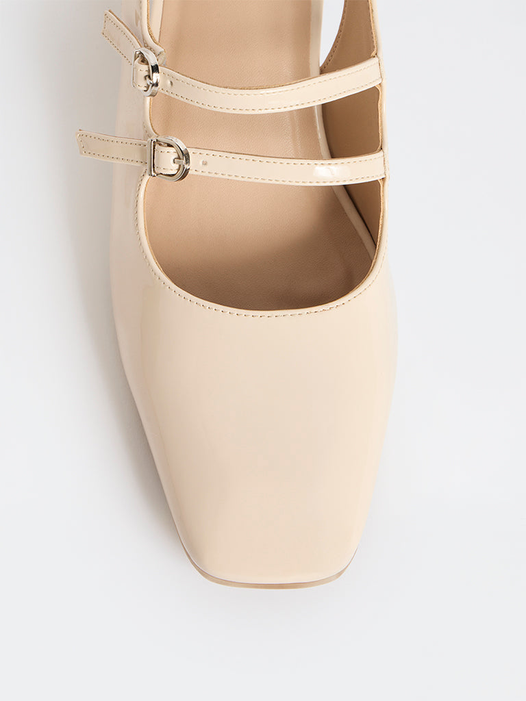 LUNA BLU Ivory Block-Heel Mules