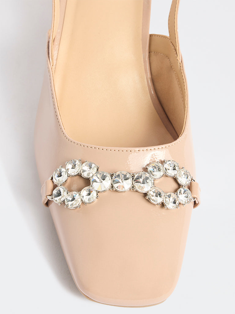 LUNA BLU Pink Diamante Embellished Slingback Mules