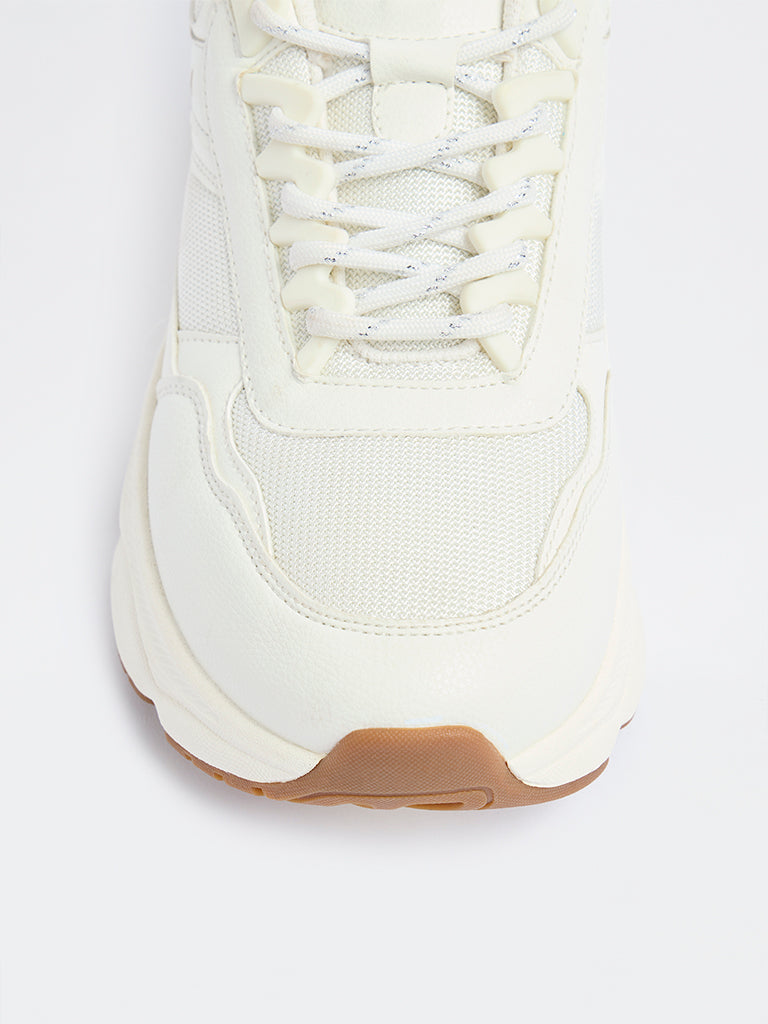 LUNA BLU White Mesh-Detailed Lace-Up Sneakers