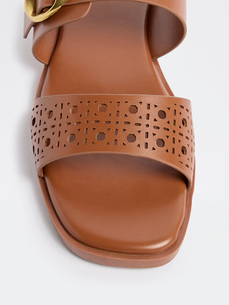 LUNA BLU Tan Laser-Cut Sandals