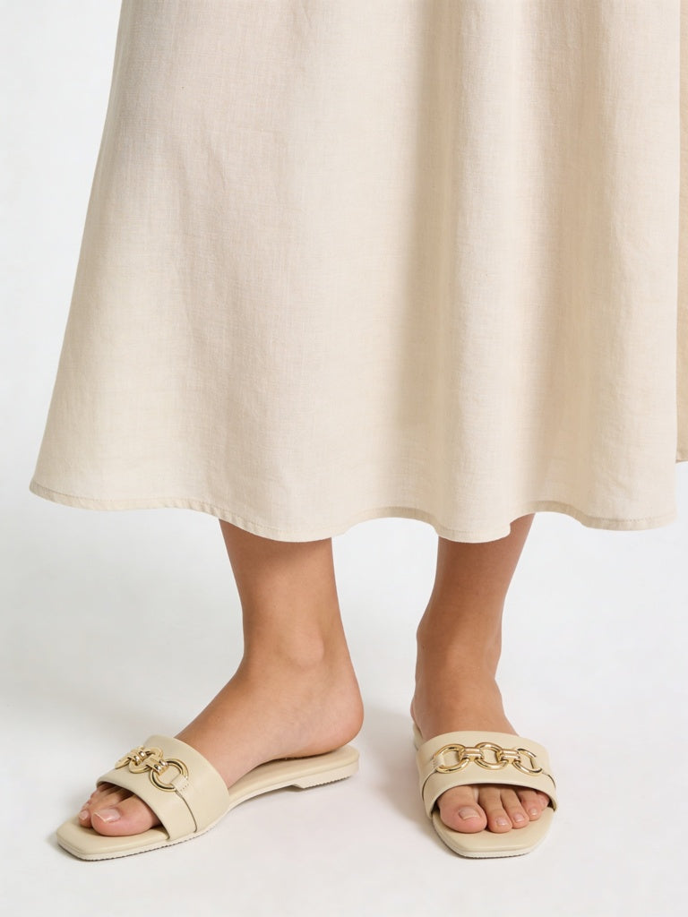LUNA BLU Ivory Buckle-Detailed Slides