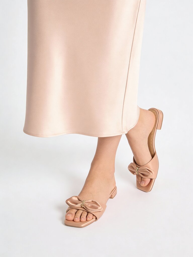 LUNA BLU Blush Pink Bow-Detailed Slides